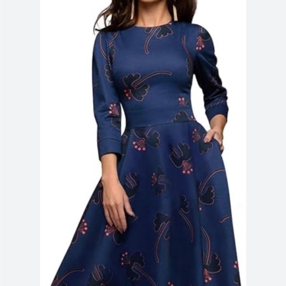 Elegant Navy Blue Floral Dress